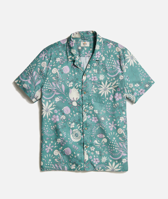 Marine Layer Short Sleeve Tencel Linen Resort Shirt-green floral