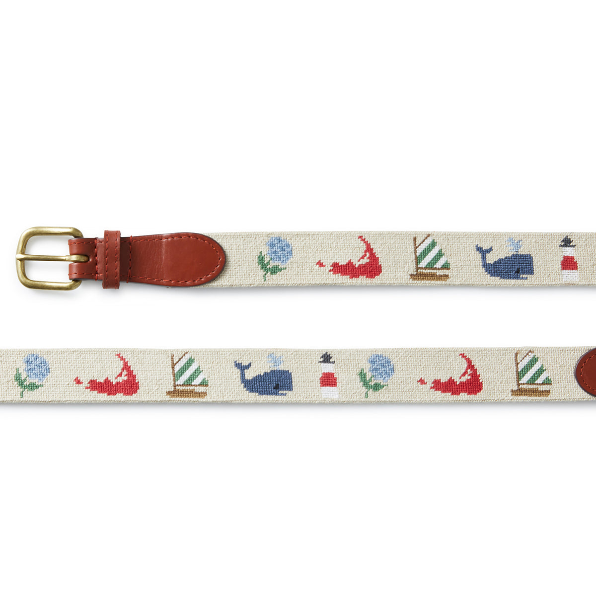 Smathers & Branson Mens Needlepoint Belt Murray's Nantucket Pattern - Oatmeal