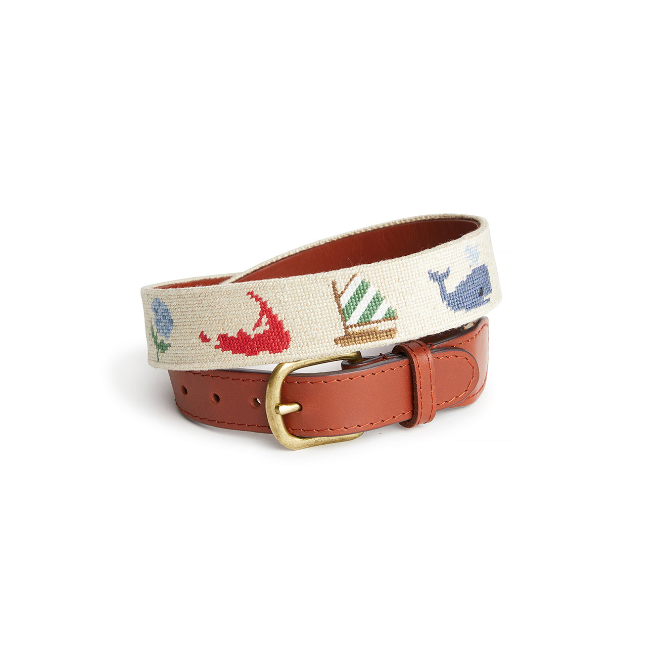Smathers & Branson Mens Needlepoint Belt Murray's Nantucket Pattern - Oatmeal