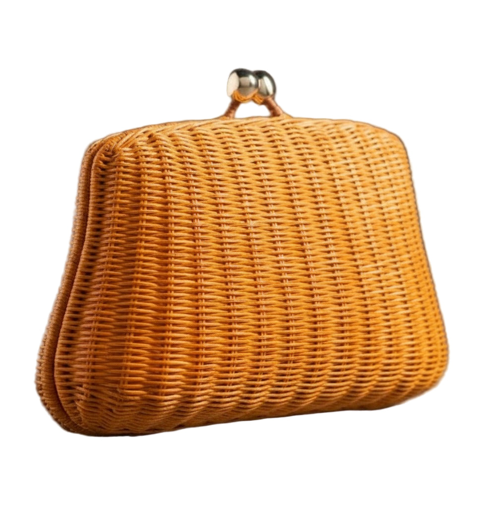 Serpui Blair Wicker Shoulder Bag Orange