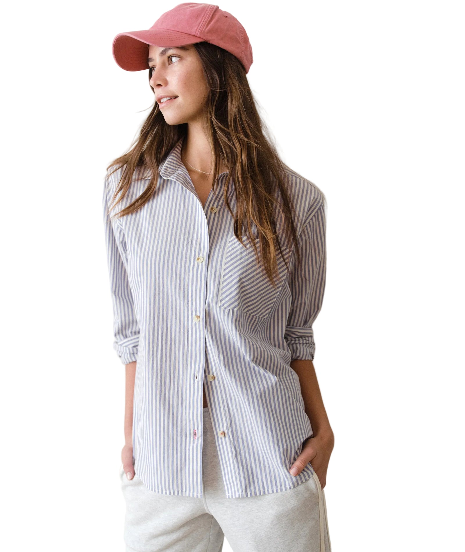Marine Layer - Jane Relaxed Shirt Cali Poplin - Blue Stripe
