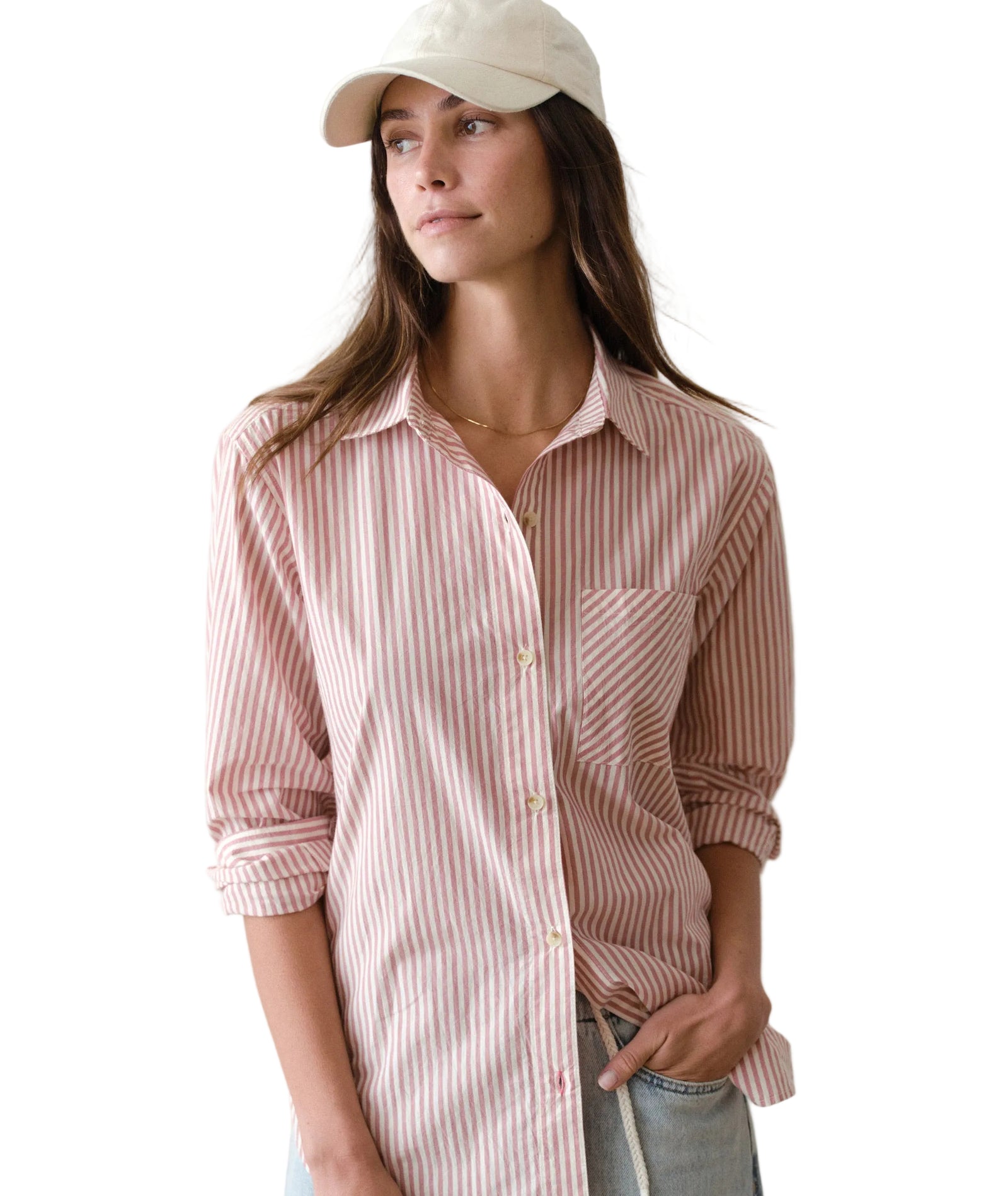Marine Layer - Jane Relaxed Shirt Cali Poplin - Rust Stripe