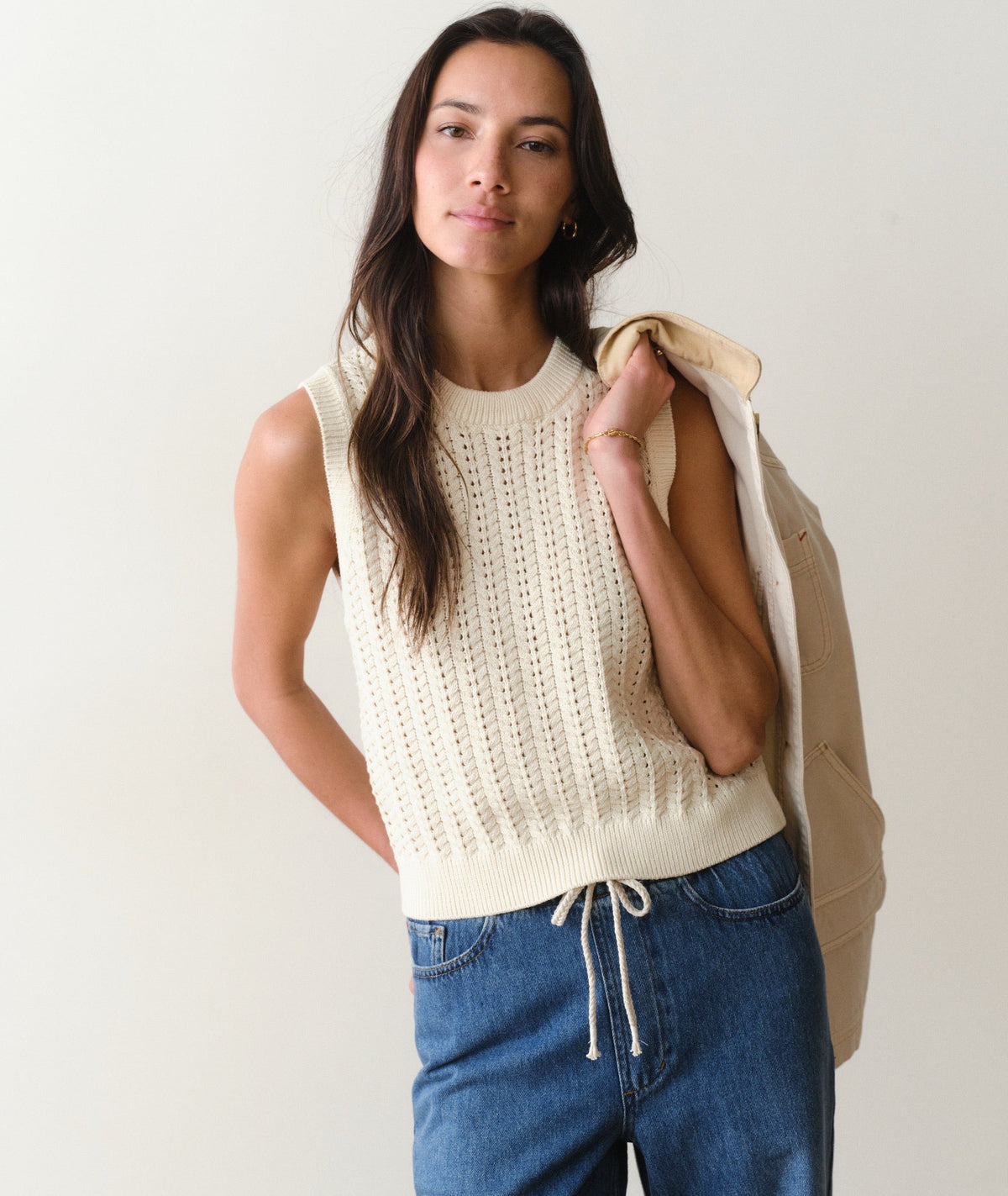 Marine Layer - Mina Pointelle Sweater Tank - Cream