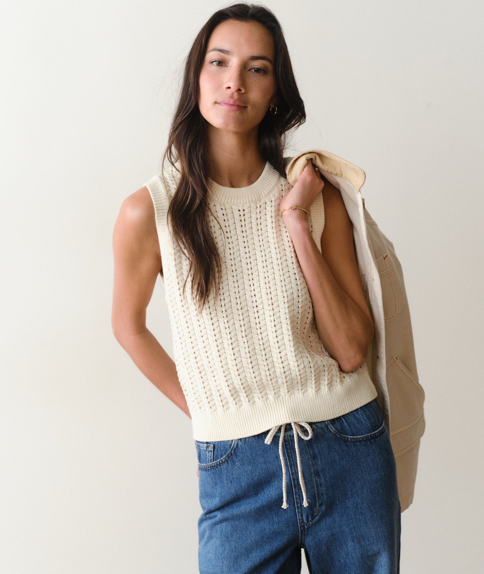 Marine Layer - Mina Pointelle Sweater Tank - Cream