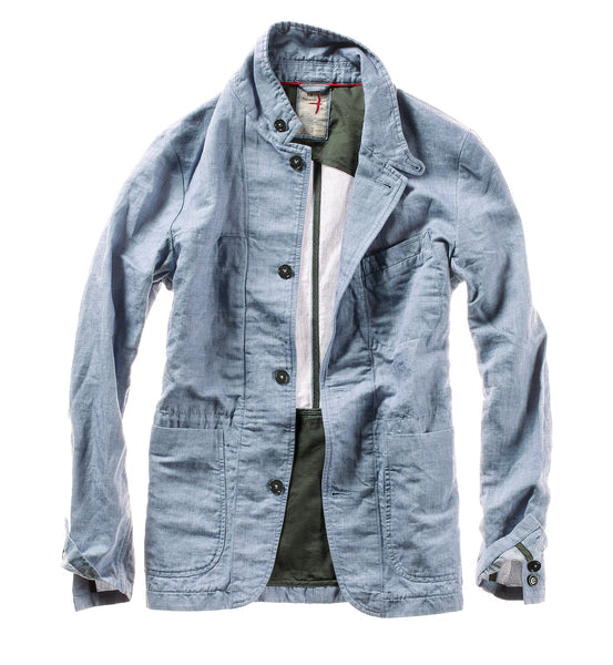 Relwen LINEN TRAP BLAZER-PALE BLUE SLUB
