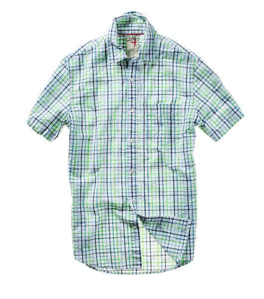 Relwen SEERSUCKER HALF-SLEEVE-GREEN/WHITE/BLUE TATTERSAL