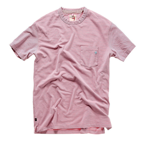 Relwen Ringspun Pocket Tee-Pink/Green Stripe