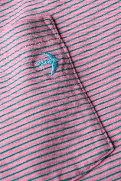 Relwen Ringspun Pocket Tee-Pink/Green Stripe