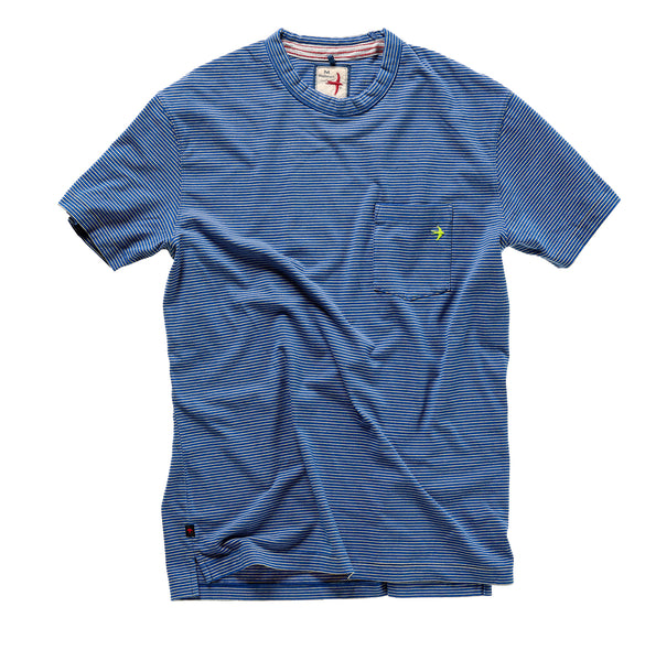 Relwen RINGSPUN POCKET TEE-ROYAL/YELLOW STRIPE