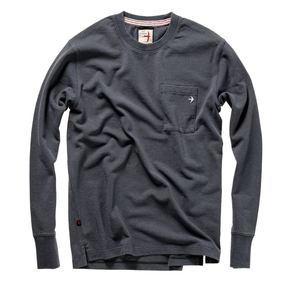 Relwen PIQUE LONG SLEEVE POCKET CREW-SLATE NAVY HEATHER
