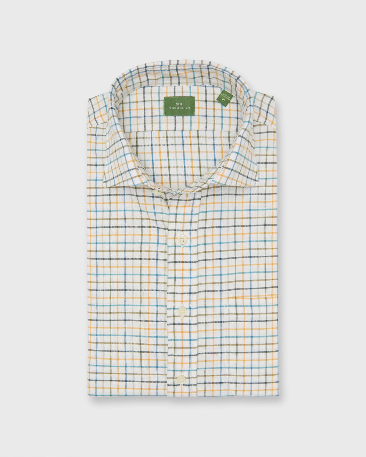 Sid Mashburn Spread Collar Sport Shirt - Olive/Maize/Aegean Tattersall
