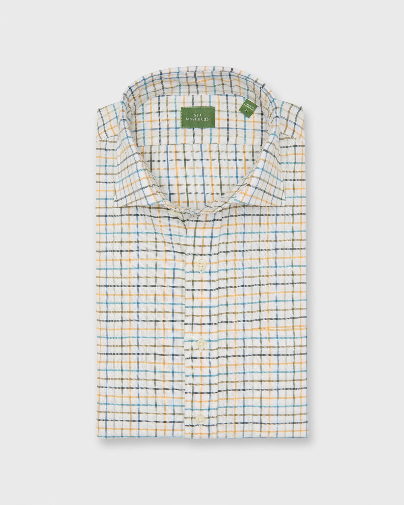 Sid Mashburn Spread Collar Sport Shirt - Olive/Maize/Aegean Tattersall