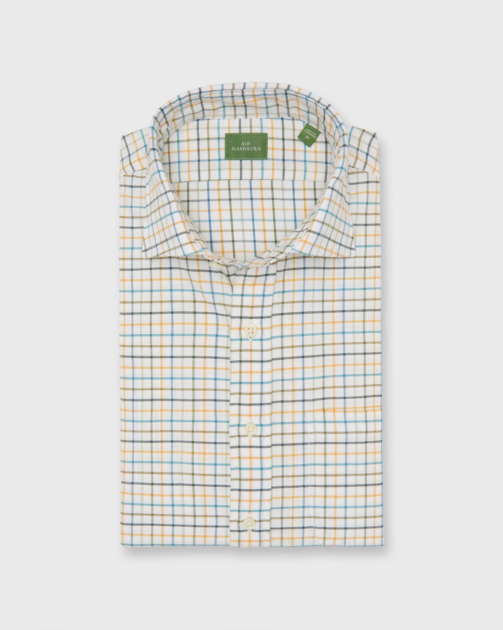 Sid Mashburn Spread Collar Sport Shirt - Olive/Maize/Aegean Tattersall