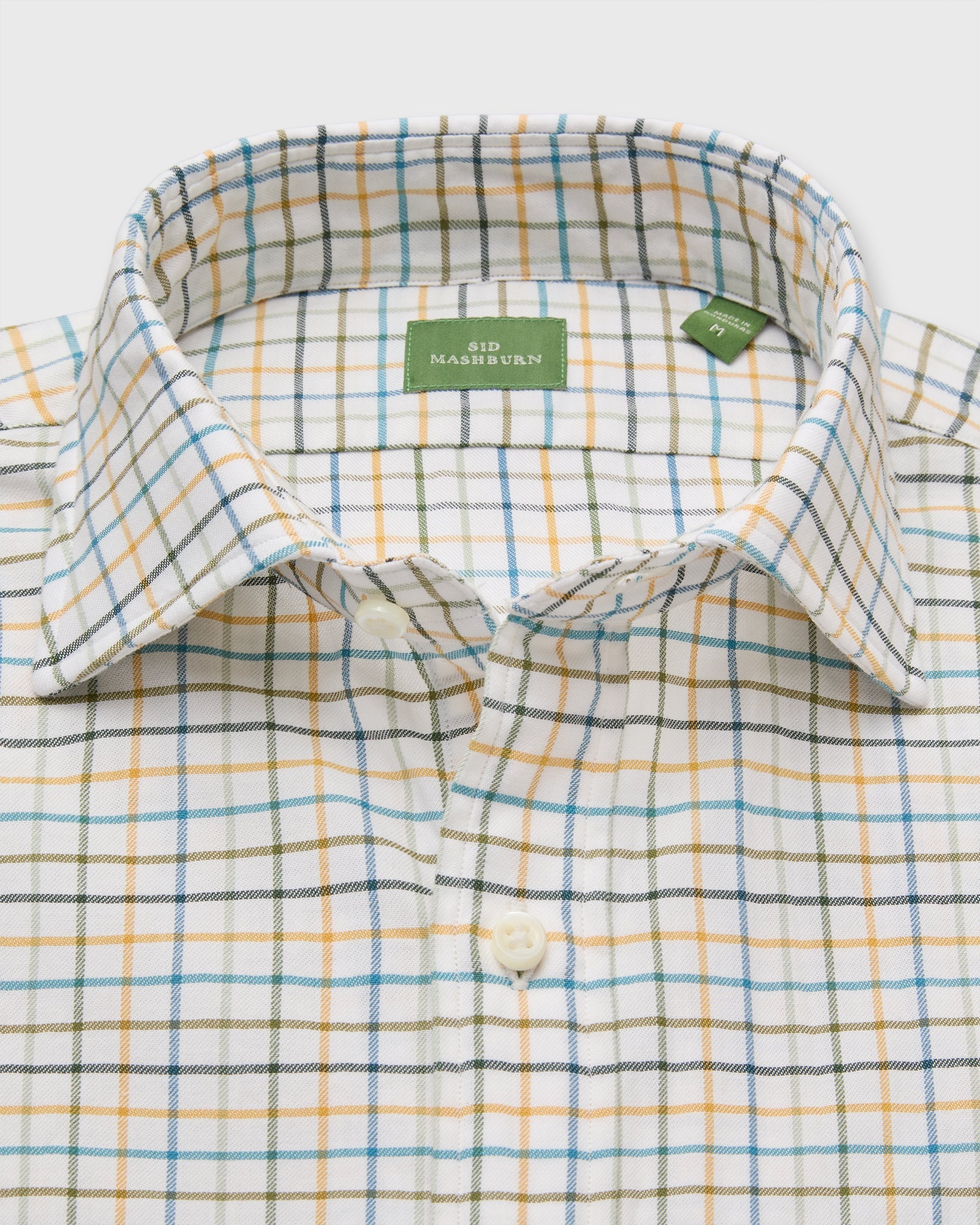 Sid Mashburn Spread Collar Sport Shirt - Olive/Maize/Aegean Tattersall