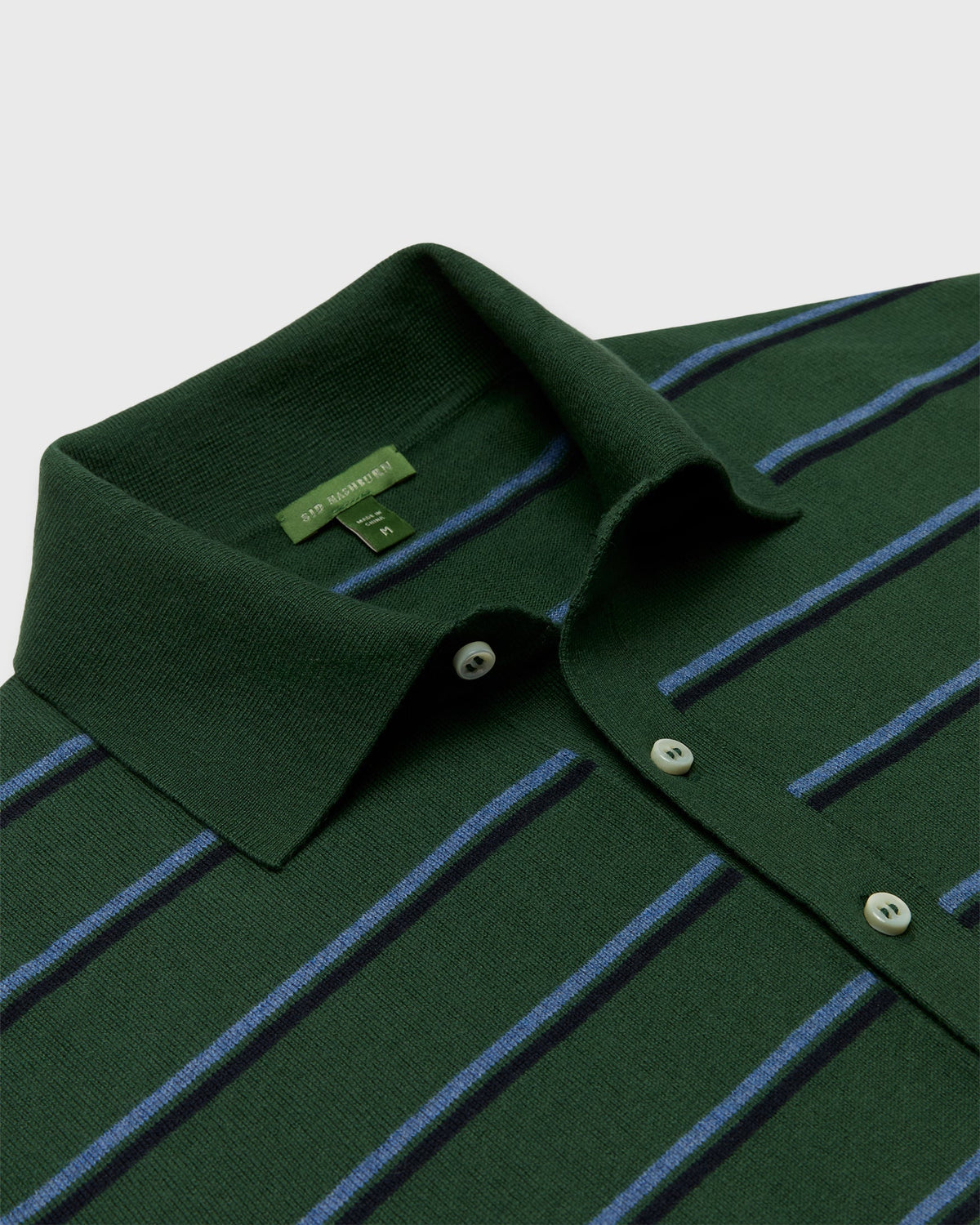 Sid Mashburn Long Sleeve Rally Polo Sweater - Forest/Blue/Navy Stripe