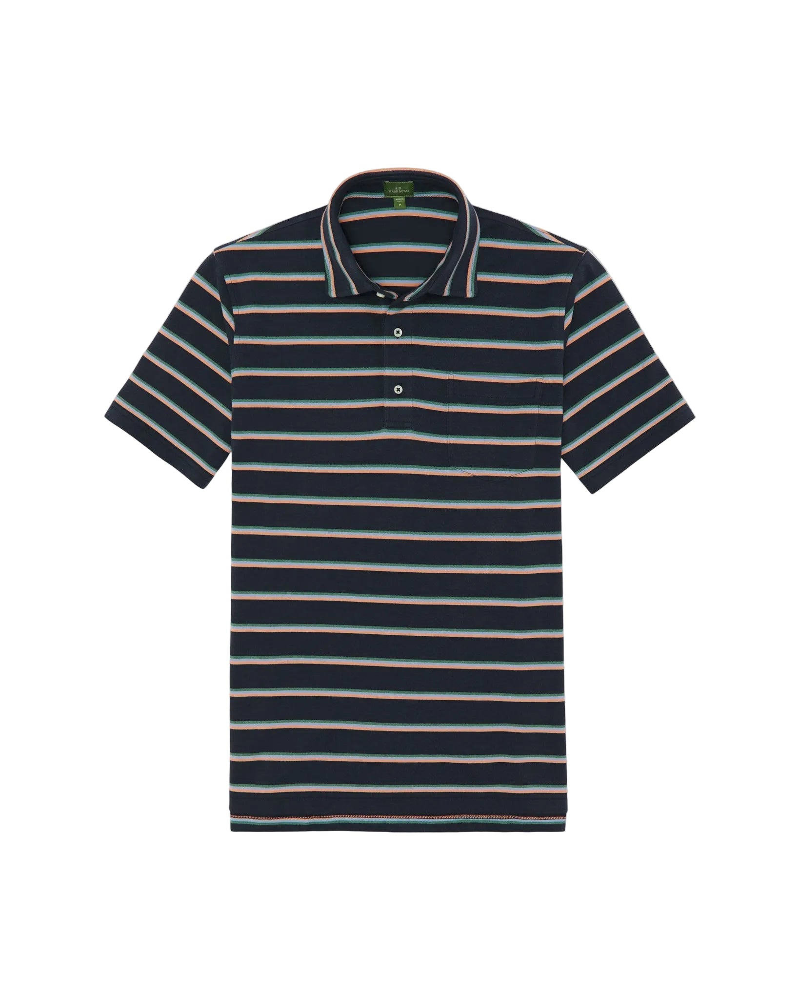トップス Simple Project Striped Polo Sid Mashburn - Short Sleeve Striped Pima Polo - Navy/Peach/Green