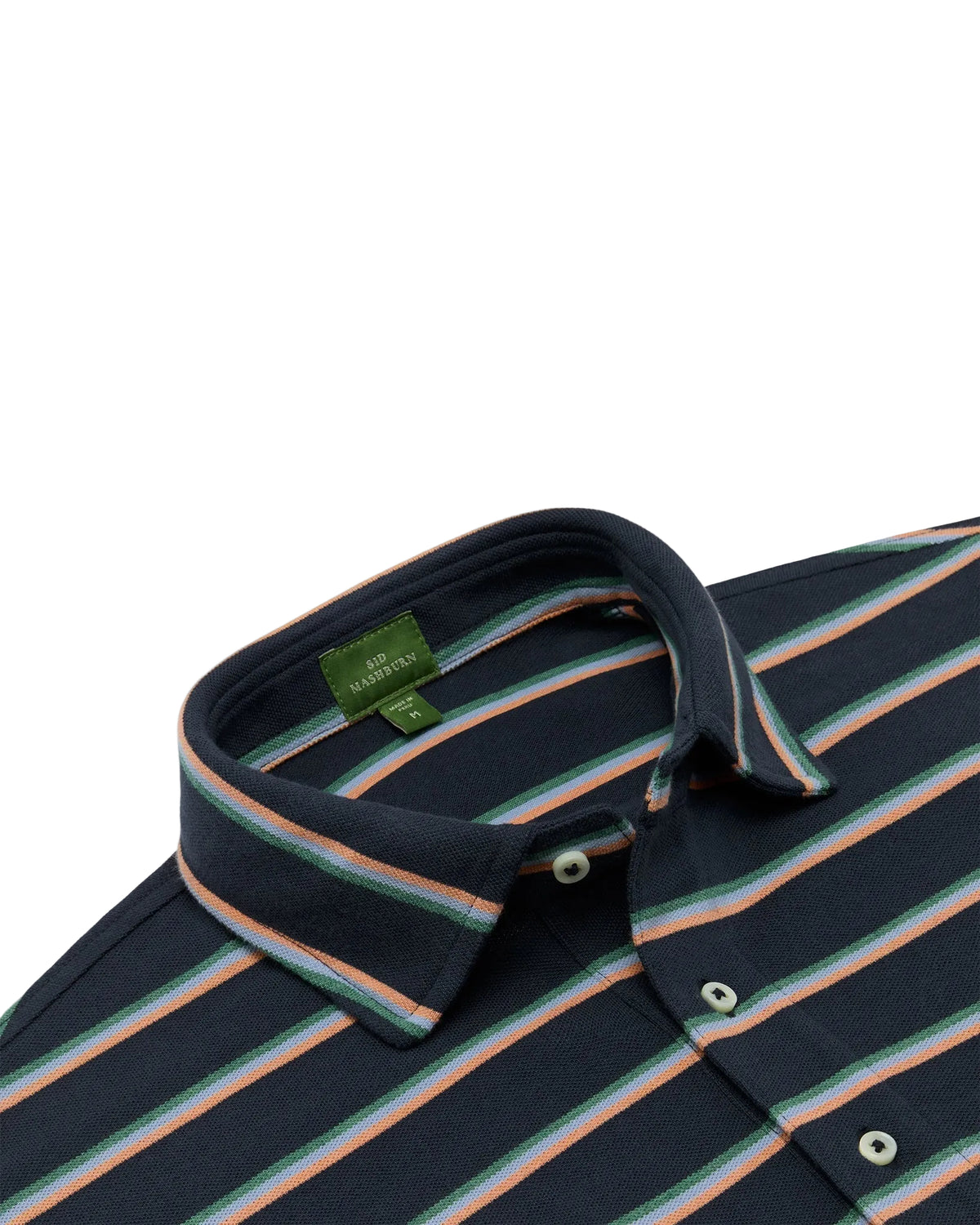 Sid Mashburn - Short Sleeve Striped Pima Polo - Navy/Peach/Green