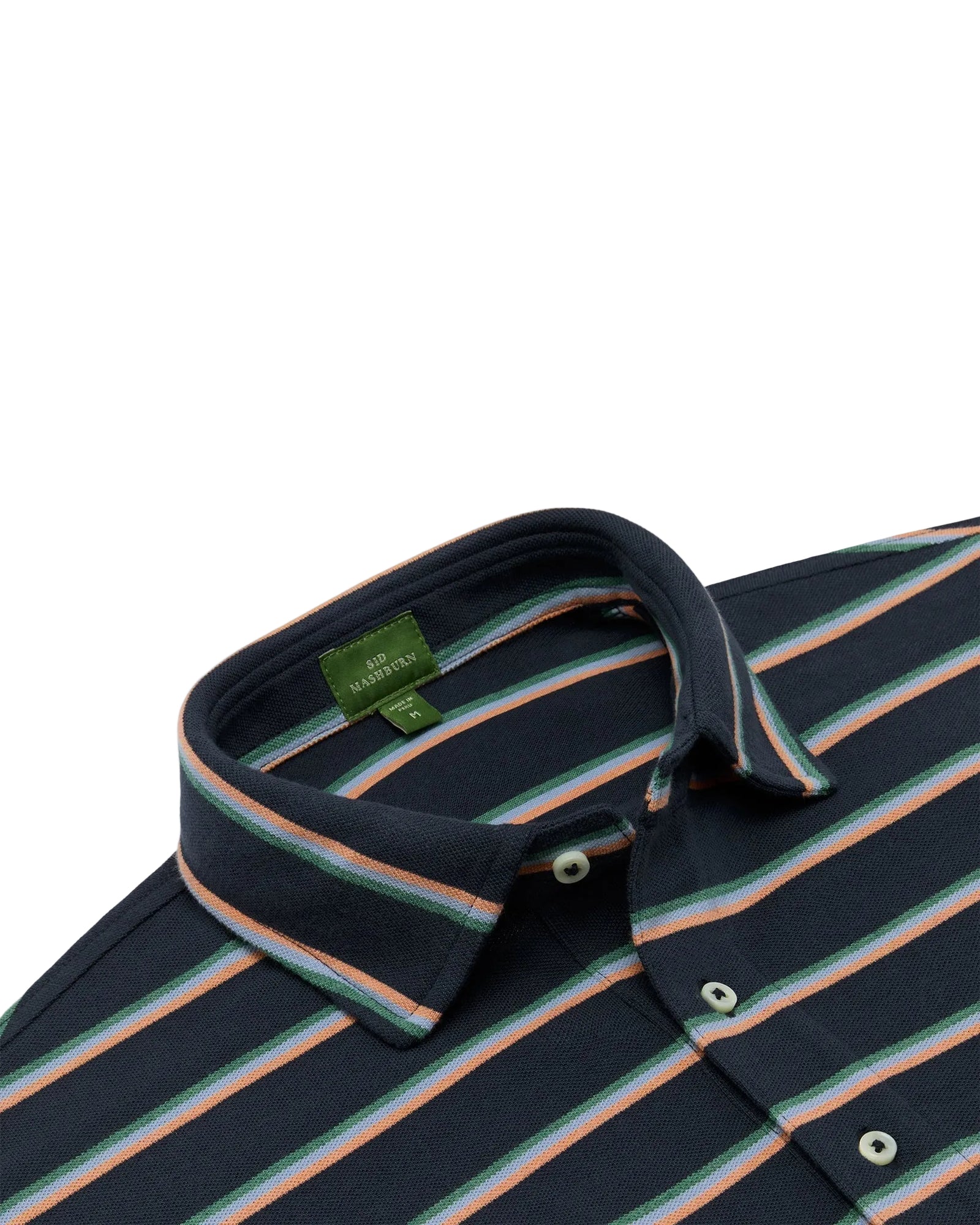Sid Mashburn - Short Sleeve Striped Pima Polo - Navy/Peach/Green