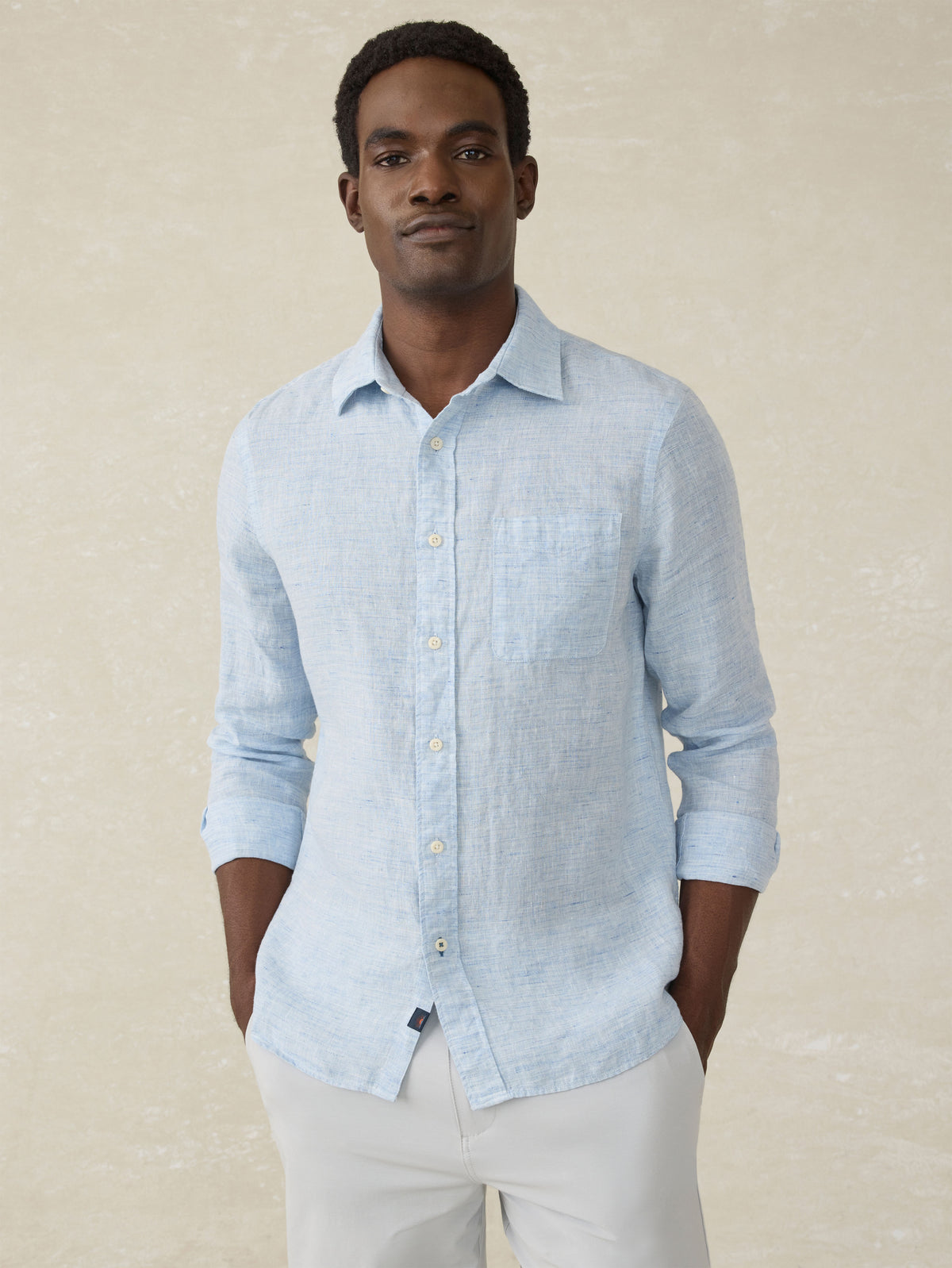 Faherty Laguna Linen Shirt - Light Blue Melange