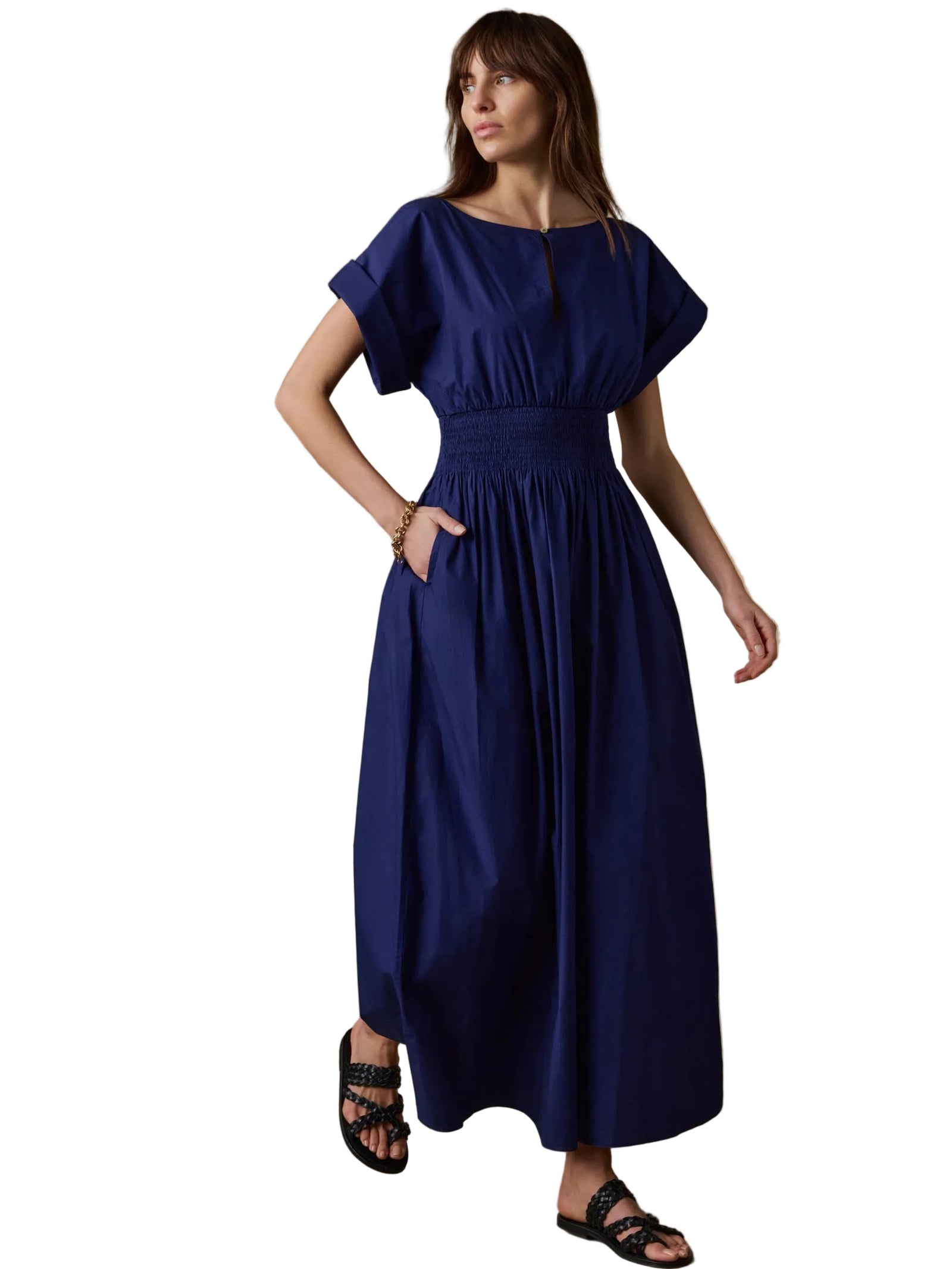 Faherty - Coastal Poplin Elia Smocked Dress - Ocean Cavern