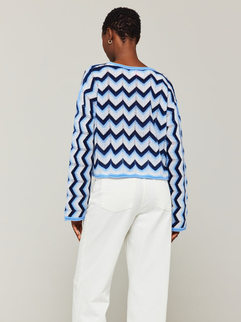 Brodie Cashmere Rainbow Chevron Slash Neck Sweater Splash/Blue Rainbow