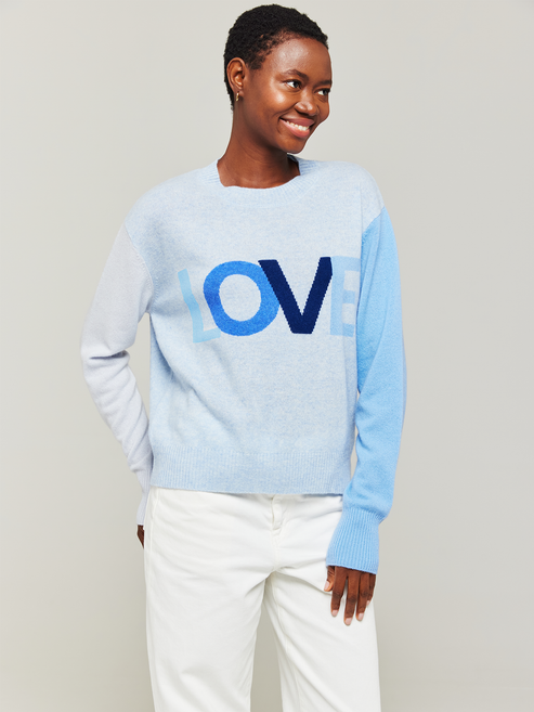 Brodie Cashmere Love Colour Block Crew Sweater Blue Mist/Willow