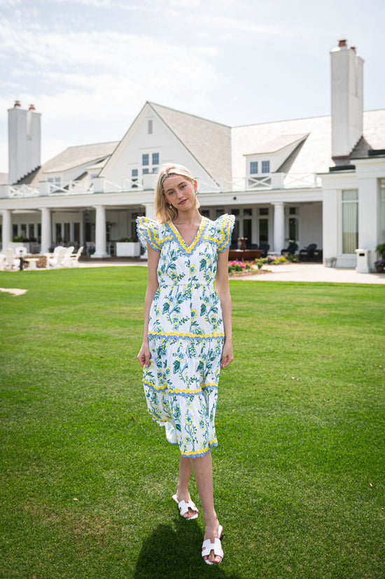 Sail to Sable V-Neck Flutter SL Midi Spring Floral