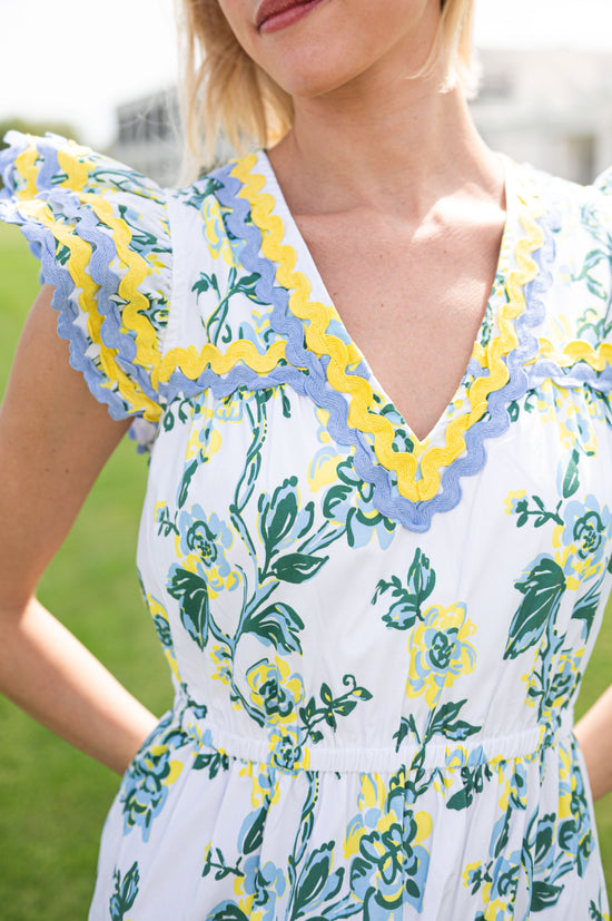 Sail to Sable V-Neck Flutter SL Midi Spring Floral
