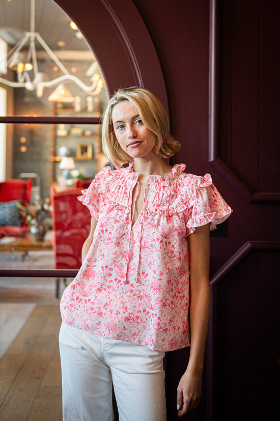 Sail to Sable Flutter Sleeve Tie Front Top Floral Batik