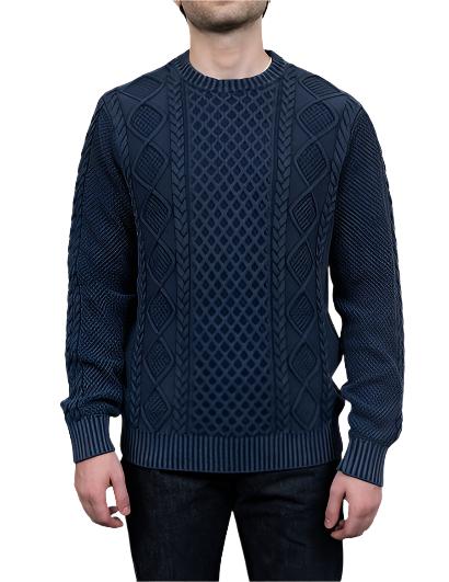 Schott NYC Stonewash Cotton Cable Crew - Navy