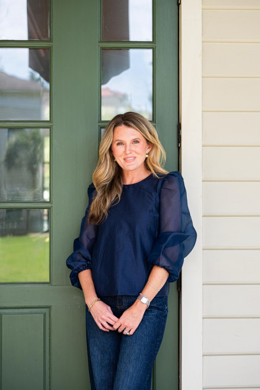 Sail To Sable Puff Sleeve Top Navy