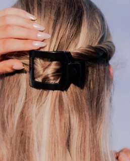 Teleties - Flat Square Hair Clip - Jet Black - Medium