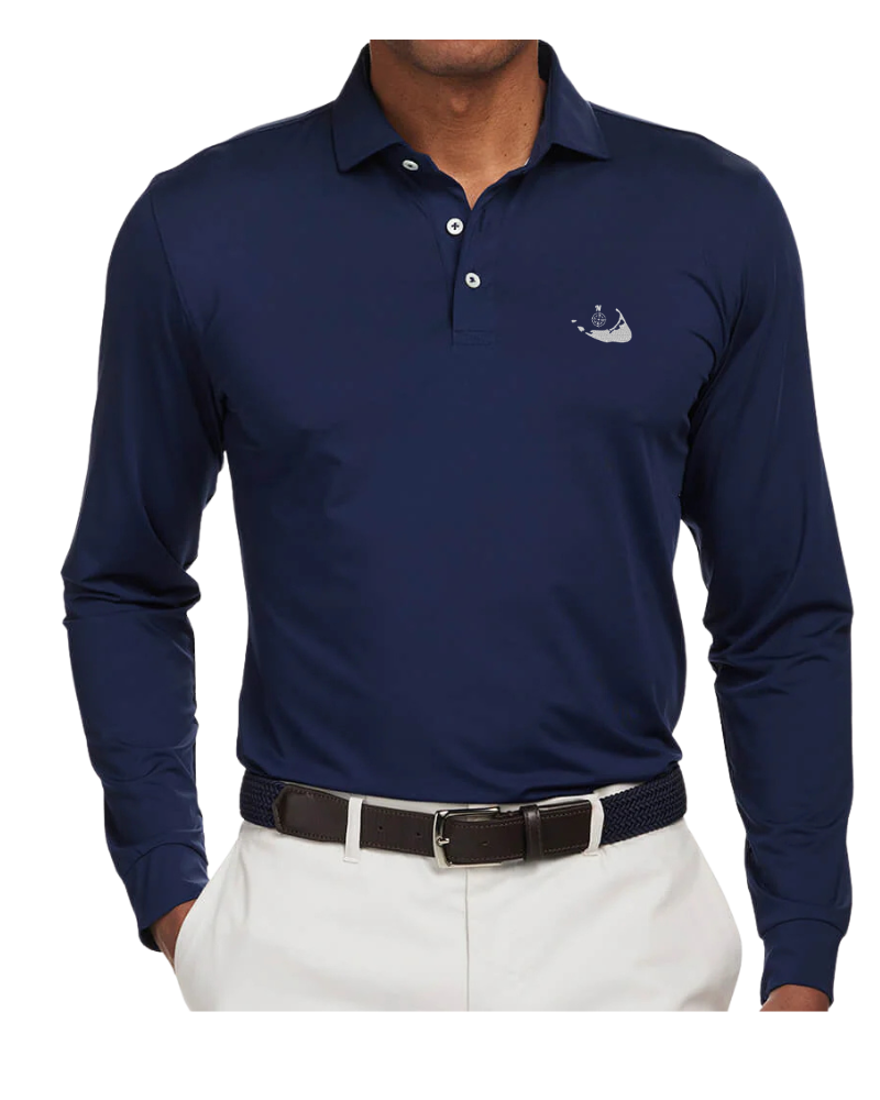 Holderness &amp; Bourne The Farrell Long Sleeve Polo Shirt - Navy w/ Nantucket Island Logo
