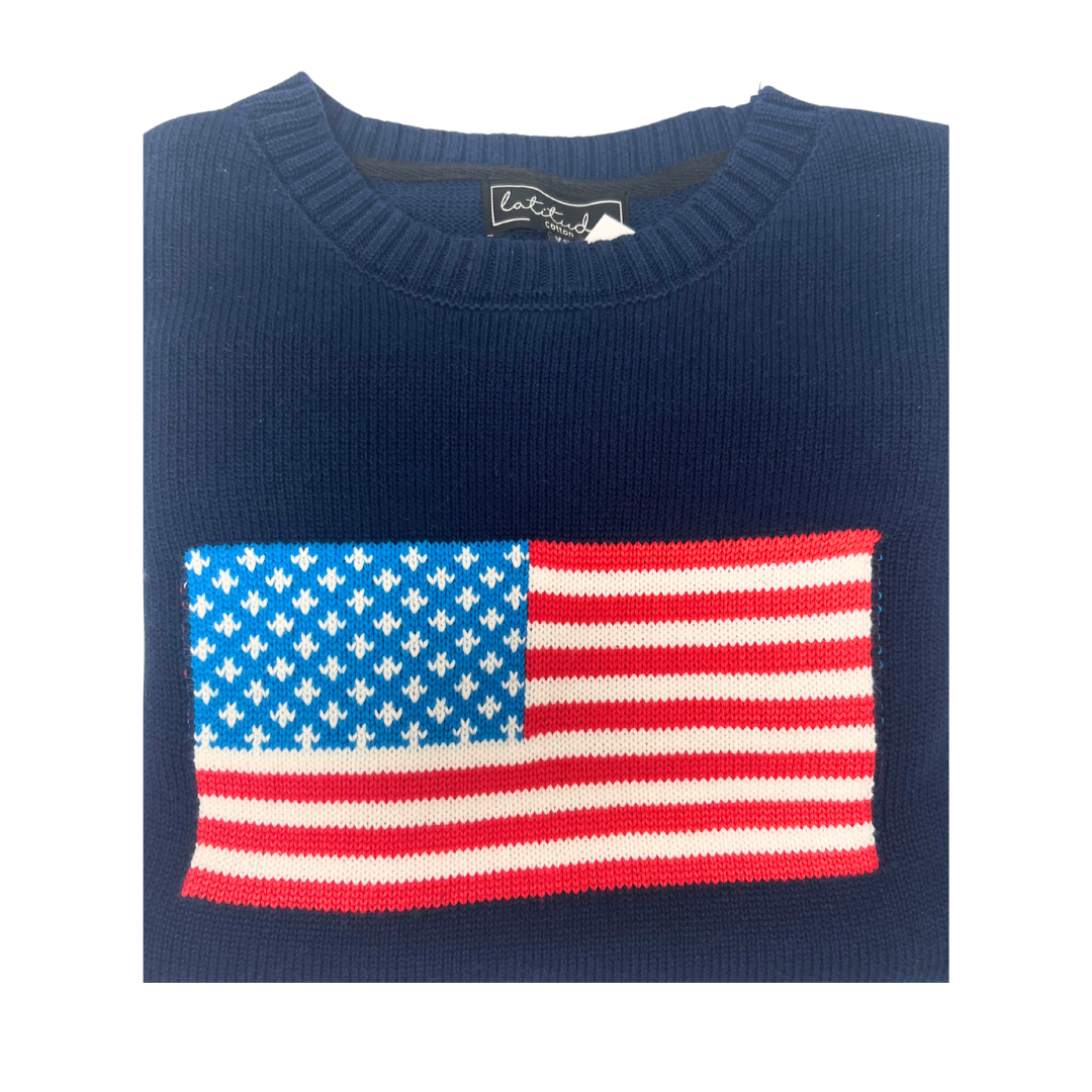 Latitude Ladies Navy Sweater with American Flag - Murray’s Toggery 