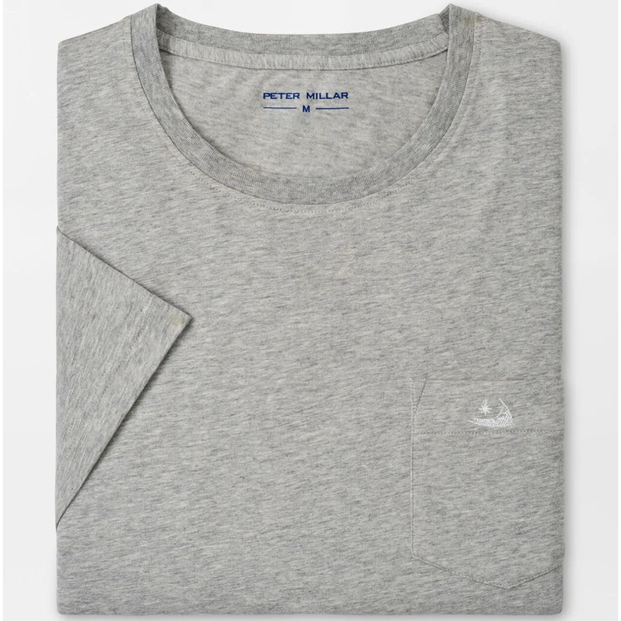 Peter Millar Crown Comfort Heathered Short-Sleeve Pocket Tee- Coastal Gray w/ Island