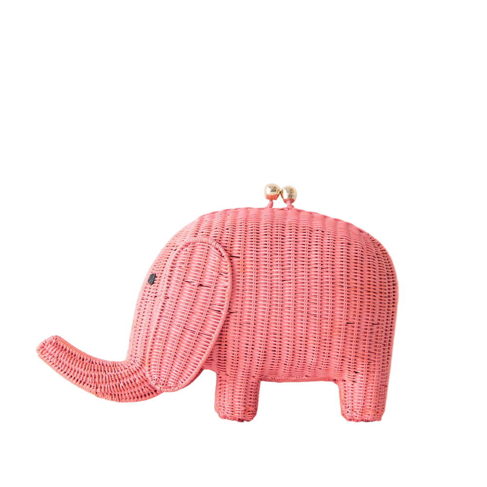 Serpui Harry Elephant Wicker Bag Pink