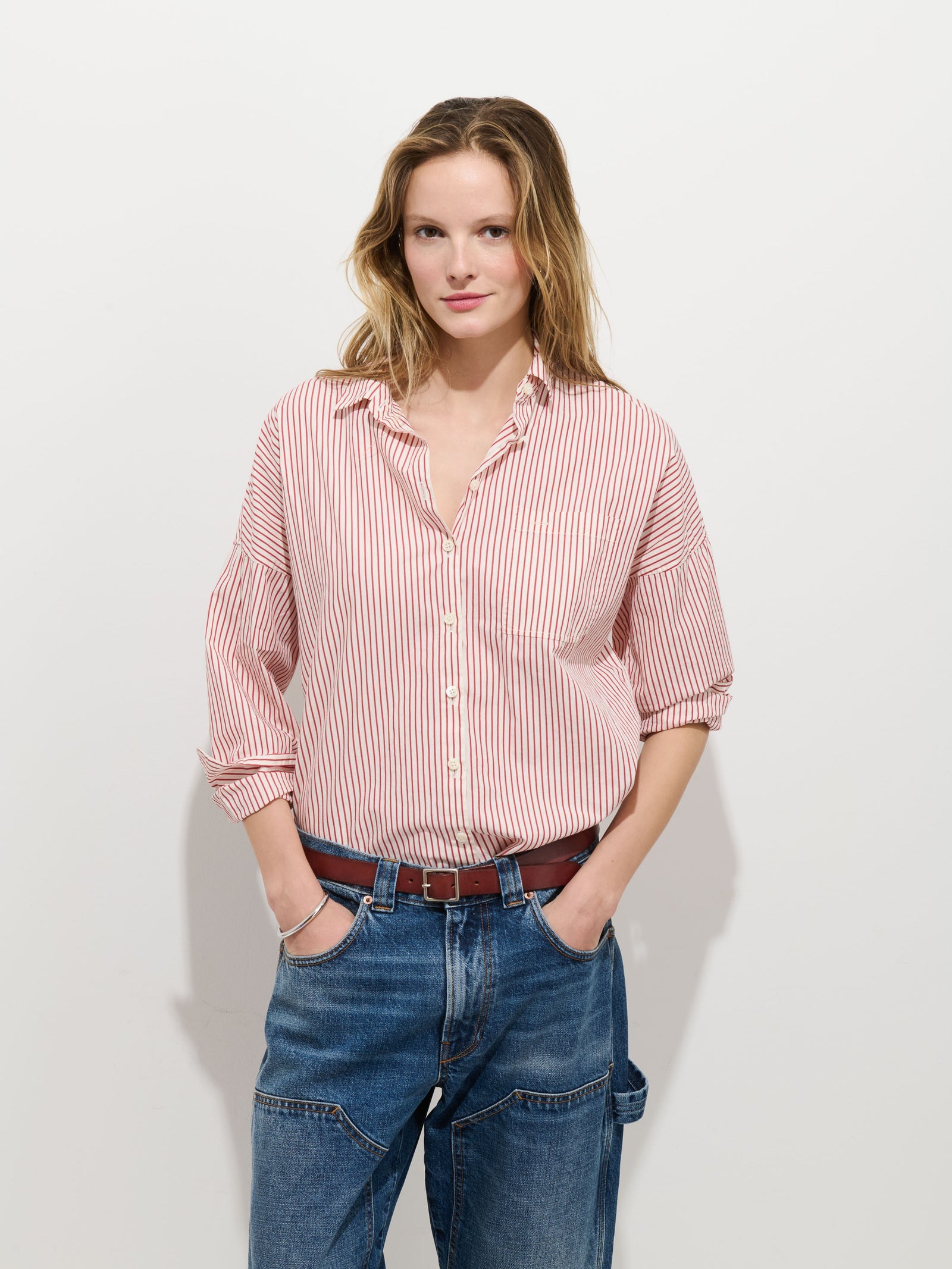 Alex Mill - Jo Shirt in Cotton Poplin - Red and White Stripe
