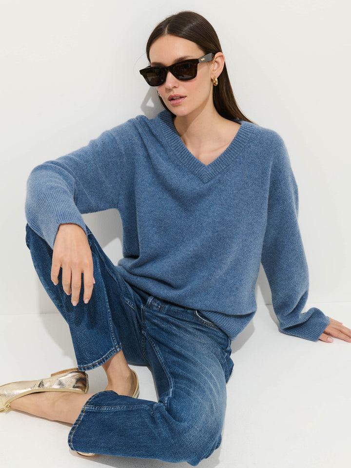 Alex Mill Rowan Ladies V-Neck Sweater Cashmere Baltic