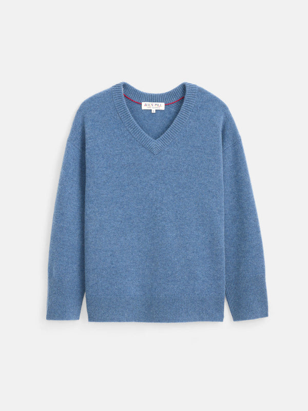 Alex Mill Rowan Ladies V-Neck Sweater Cashmere Baltic - Murray's