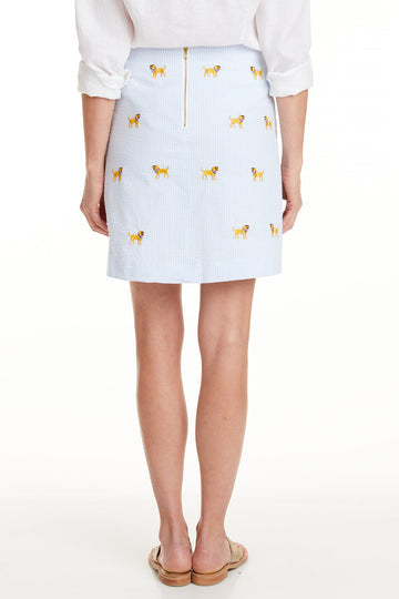 Castaway Ladies Ali Skirt Blue Seersucker w/ Patriotic Dog