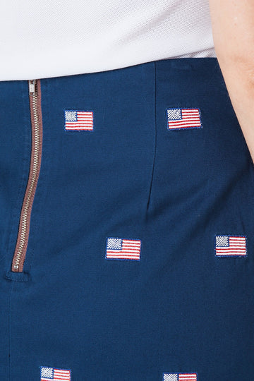 Castaway Ali Skirt Stretch Twill Nantucket Navy w/ American Flag
