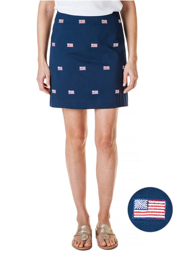 Castaway Ali Skirt Stretch Twill Nantucket Navy w/ American Flag