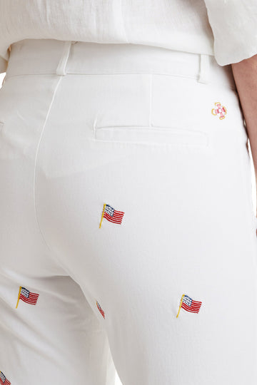 Castaway Ankle Capri Stretch Twill White w/ USA Flag