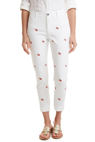 Castaway Ankle Capri Stretch Twill White w/ USA Flag
