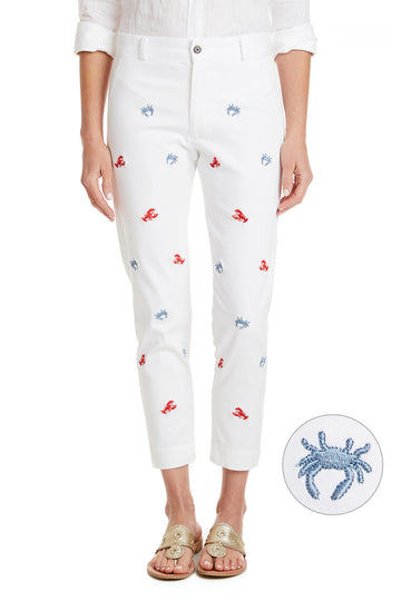 Castaway Ladies Ankle Capri White w/ Lobster and Crab