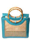 Walker &amp; Wade Rattan Wicker Bag Bamboo Handle Turquoise