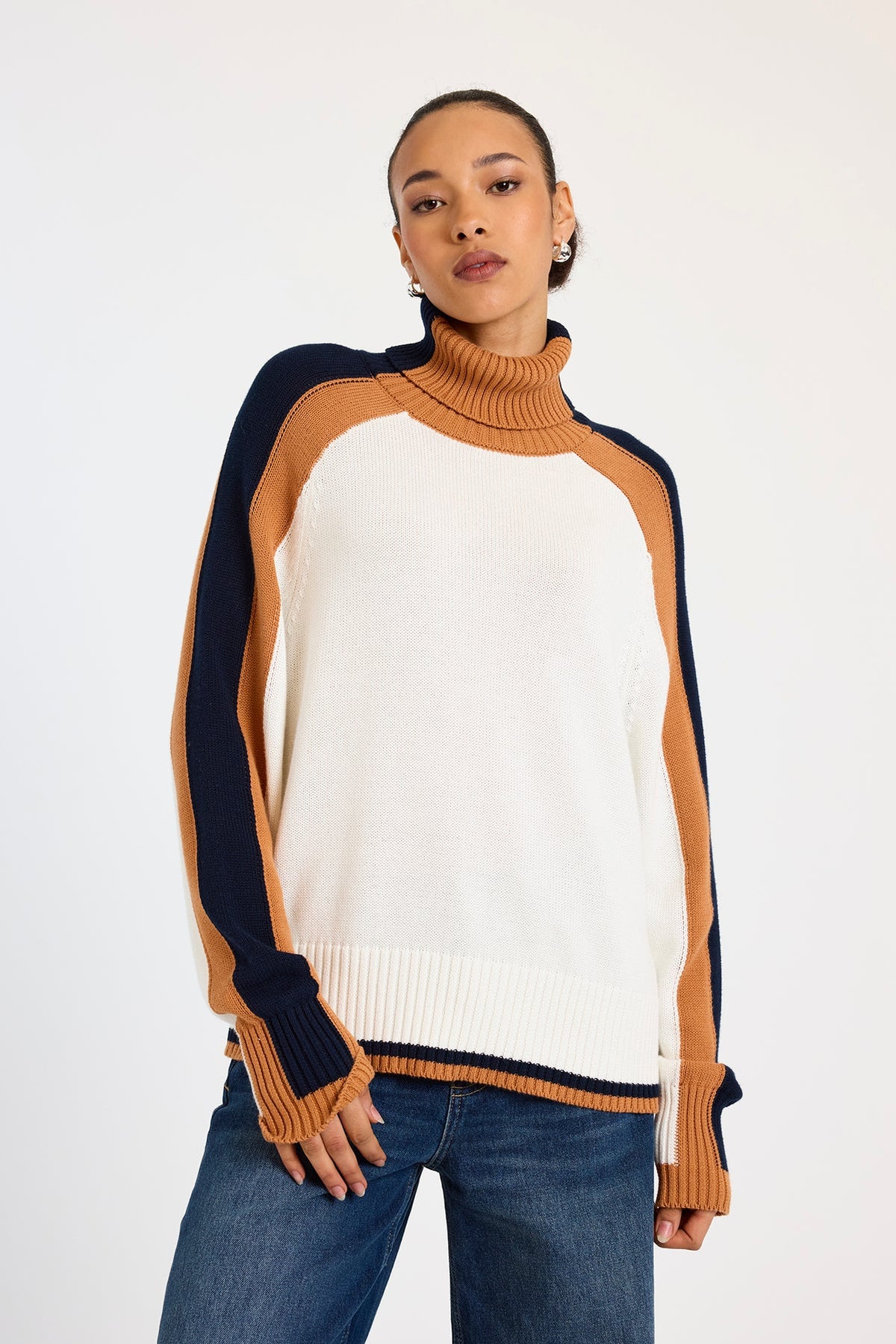 Brodie Wispr Celine Roll Neck Sweater Ivory/Caramel/Navy