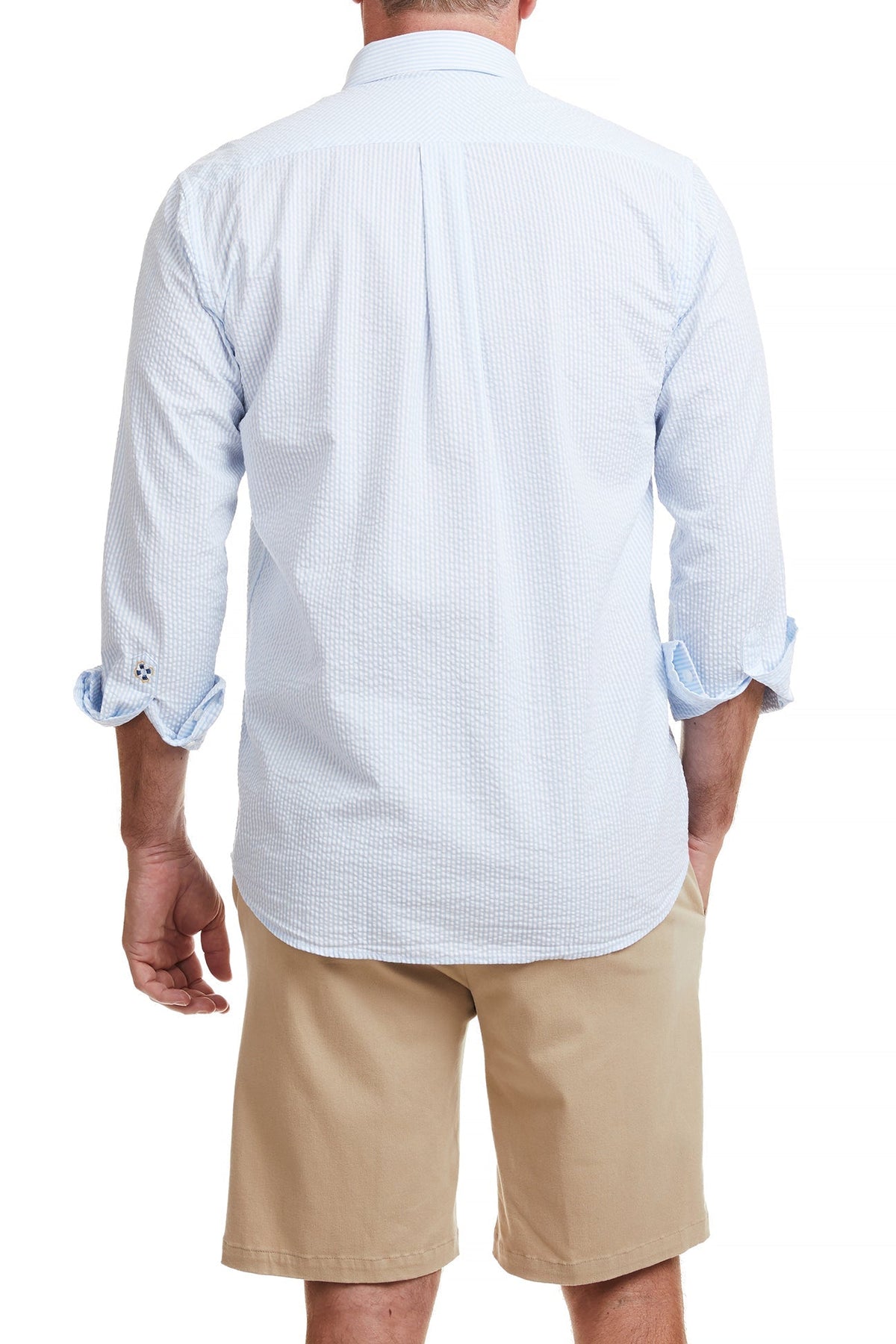 Castaway Chase Long Sleeve Blue Seersucker Shirt