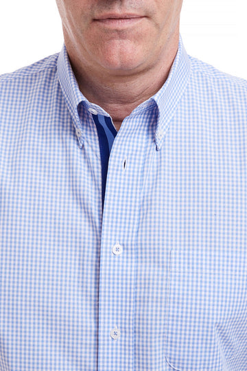Castaway Chase Shirt Blue Gingham with Navy and Lt. Blue Grosgrain