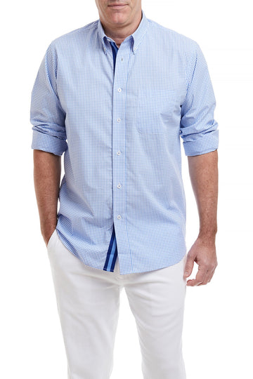 Castaway Chase Shirt Blue Gingham with Navy and Lt. Blue Grosgrain